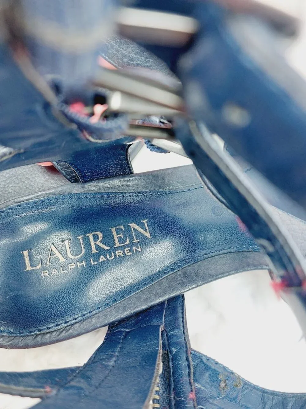 Lauren Ralph Lauren Women's Navy Triple Buckle Heeled Gladiator Sandal Size 9B